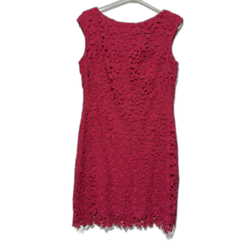 Lauren Ralph Laure Red Floral Lace Sheath Dress Sleeveless Size 10